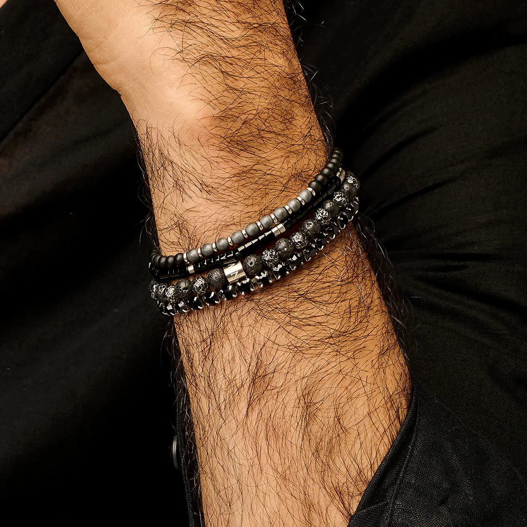 Frank 1967 Naturstein mit Stahlperlen Armband