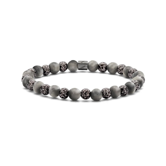 Frank 1967 Naturstein mit Stahlperlen Armband