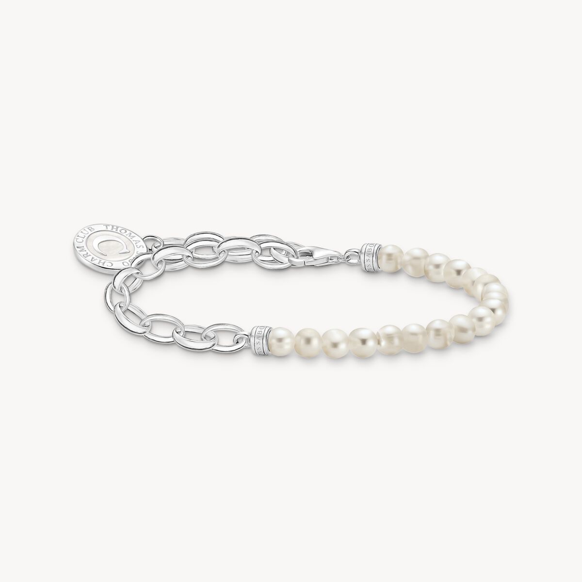 CHARM-ARMBAND MIT WEISSEN PERLEN UND COIN SILBER