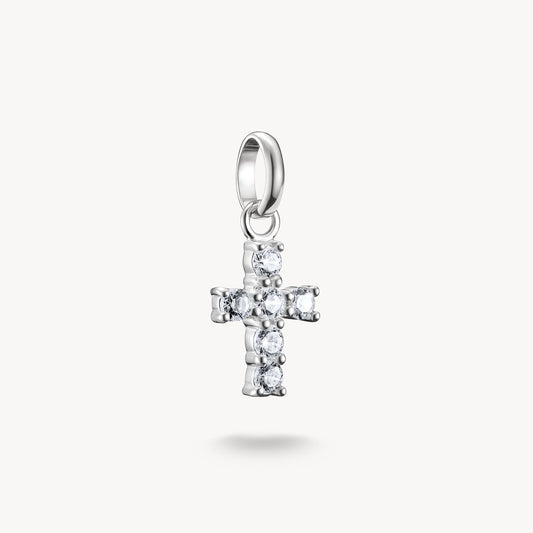 CHARM-ANHÄNGER KREUZ MIT WEISSEN STEINEN CONNECT SILBER