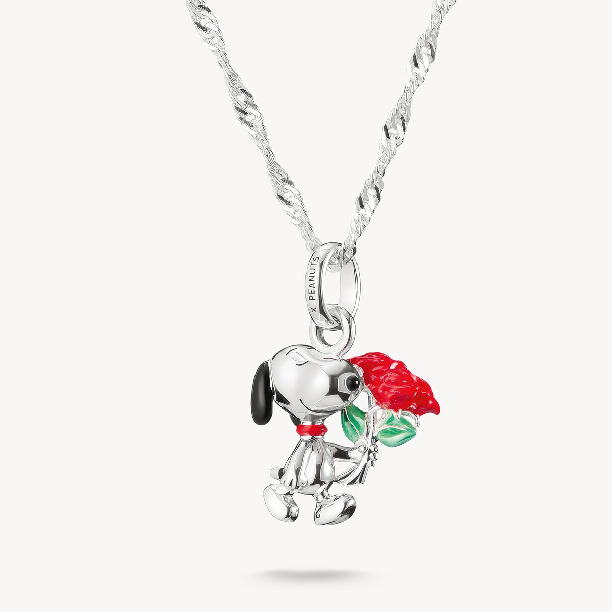 KETTE SNOOPY MIT ROSEN ANHÄNGER PEANUTS SILBER