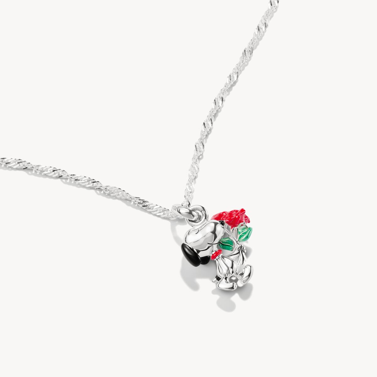 KETTE SNOOPY MIT ROSEN ANHÄNGER PEANUTS SILBER