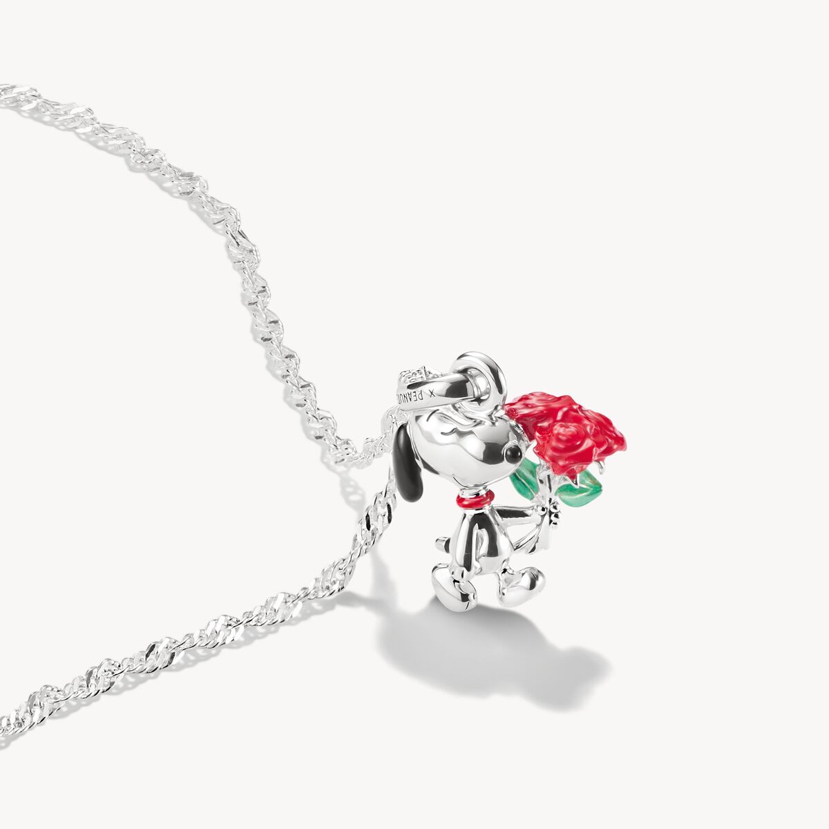 KETTE SNOOPY MIT ROSEN ANHÄNGER PEANUTS SILBER